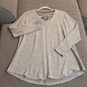 Umgee Soft Plush Oversized Gray Loungewear Top Blouse Size Small